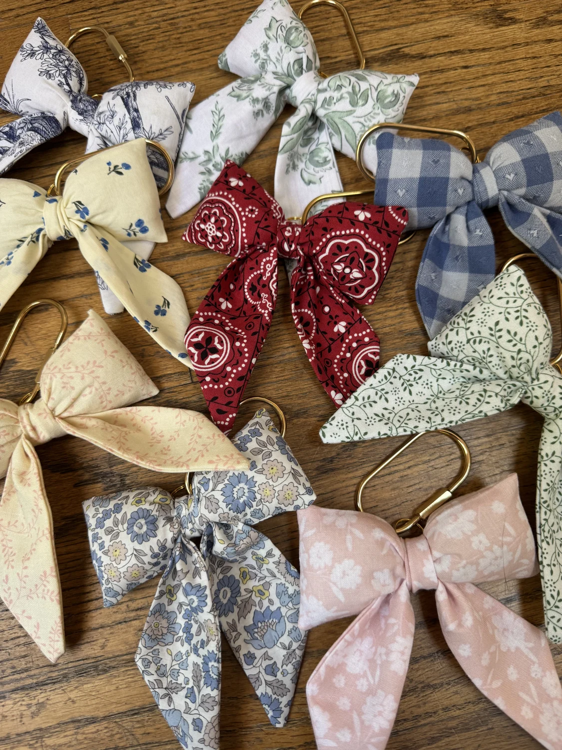 Fabric bows in floral, bandana, and gingham prints
